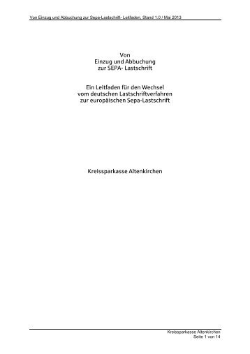 Von Einzug und Abbuchung zur SEPA- Lastschrift Ein Leitfaden für ...