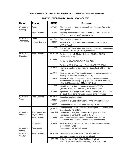 tour programme 16.04.2013 TO 30.04.2013 .xlsx - Ariyalur District