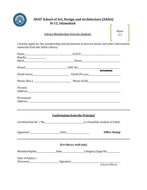 Library Membership Form for Students