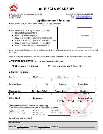 Registration Form - Al-Risala Academy