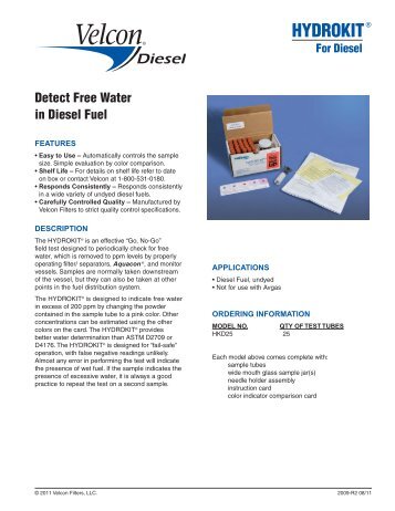 HydrokitÃ‚Â® for Diesel - Data Sheet #2009 - Velcon Filters