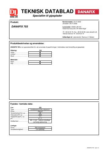 TEKNISK DATABLAD - Dana Lim A/S