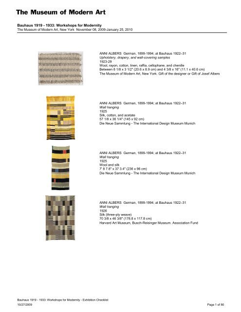 Bauhaus 1919 1933 Workshops For Modernity Moma