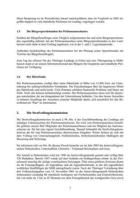 Arbeitsbericht fÃ¼r das Jahr 2003 - ThÃ¼ringer Landtag