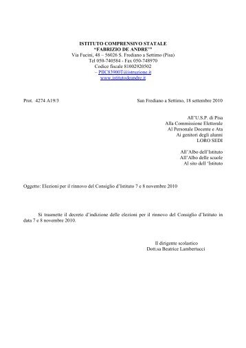 Decreto d'indizione delle elezioni per il rinnovo del Consiglio d'Istituto