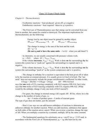 Chem 155 Exam 4 Study Guide Chapter 6 – Thermochemistry ...