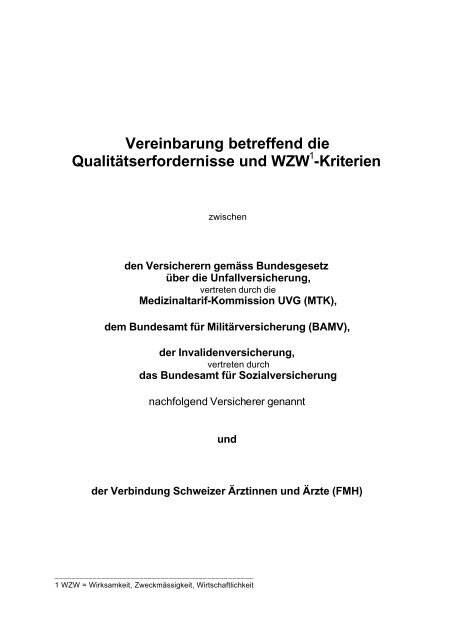 WZW-Kriterien - Zentralstelle für Medizinaltarife UVG