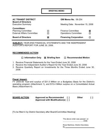 AC TRANSIT DISTRICT GM Memo No. 06-254 Board of Directors ...