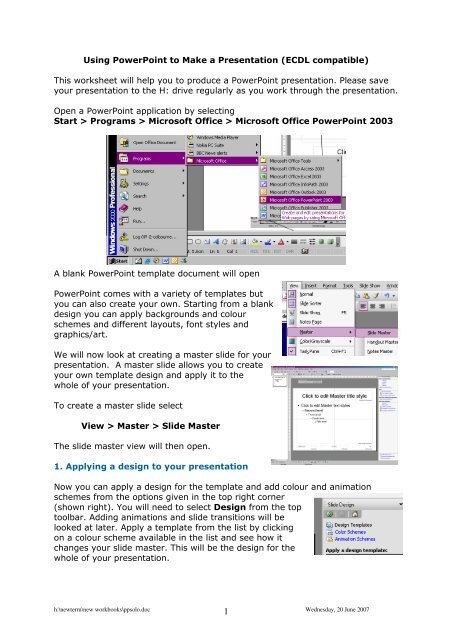 This worksheet will help you to produce a PowerPoint presentation ...