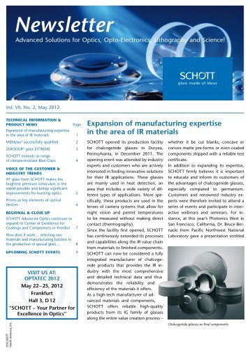 78Optics Newsletter Vol. VII, No. 2, May 2012 - SCHOTT North ...