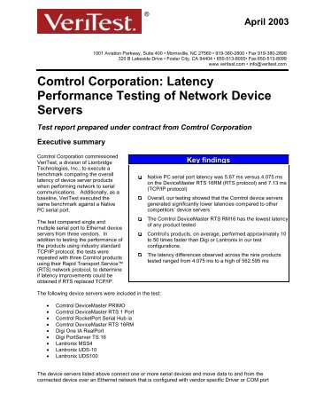 Veritest performance report - Comtrol Corporation