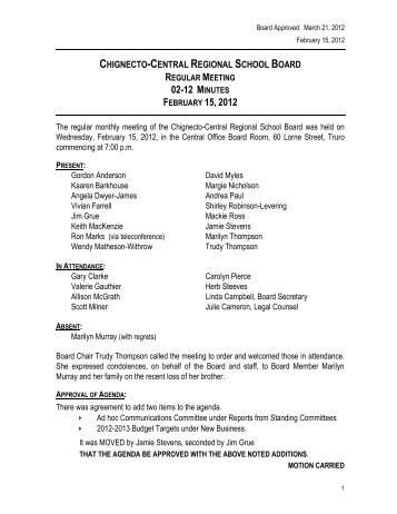 February 15, 2012 Board Meeting Minutes - Chignecto-Central ...