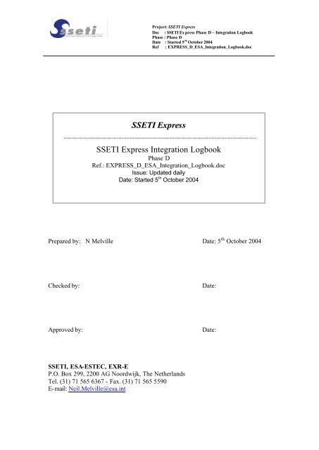 SSETI Express SSETI Express Integration Logbook - Space.aau.dk