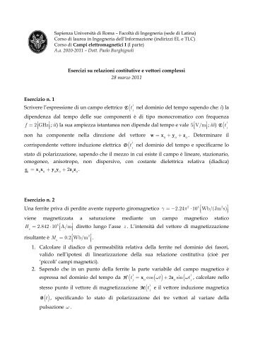 Esercizi su relazioni costitutive e vettori complessi