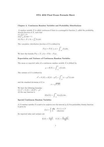 Formula Sheet for Final