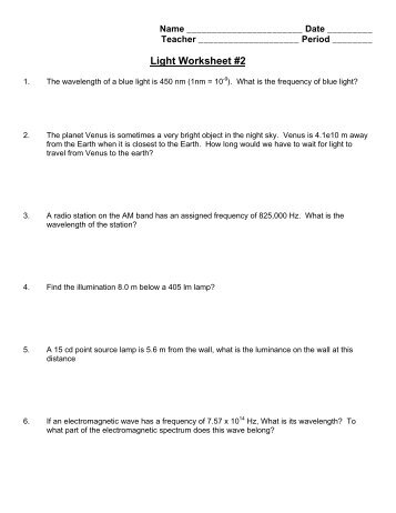 Light Worksheet #2
