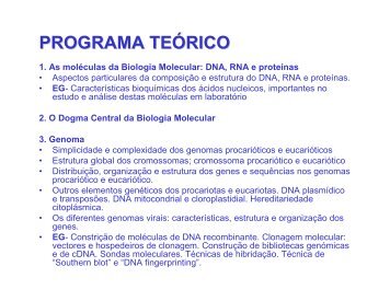 PROGRAMA TEÃRICO - Biologia Molecular e GenÃ©tica