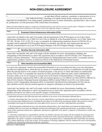 Department of Homeland Security Non-Disclosure Agreement - Cert