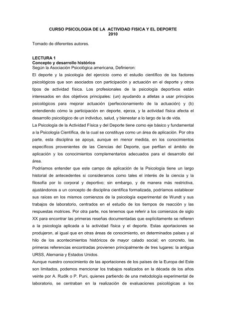 Curso PsicologÃ­a De La Actividad Fisica Y El Deporte - Ciencias ...