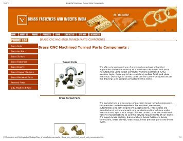 Brass CNC Machined Turned Parts Components : - Brass Fasteners ...