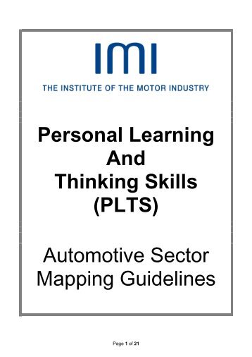 Personal Learning And Thinking Skills (PLTS) - Institute of the Motor ...
