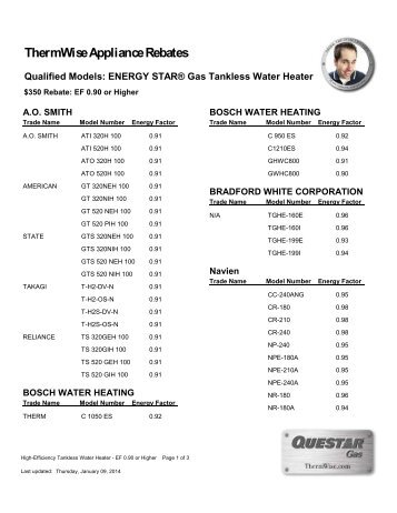 ENERGY STAR Gas Tankless Water Heater - Tier 2 - ThermWise