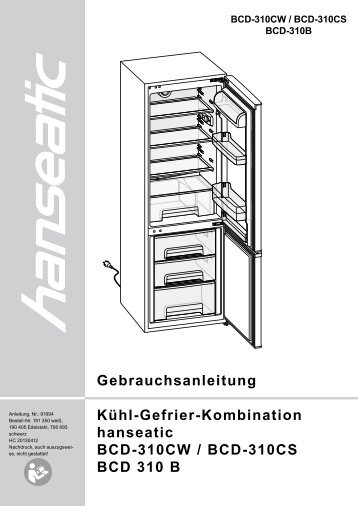 Gebrauchsanleitung Kühl-Gefrier-Kombination hanseatic BCD ...