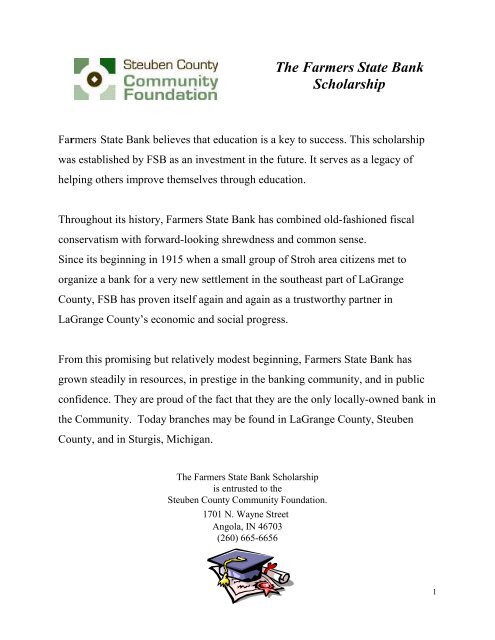 The Farmers State Bank Scholarship - Steuben County Community ...