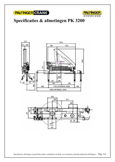 bijlage: Specificaties & afmetingen PK 3200 - Palfinger