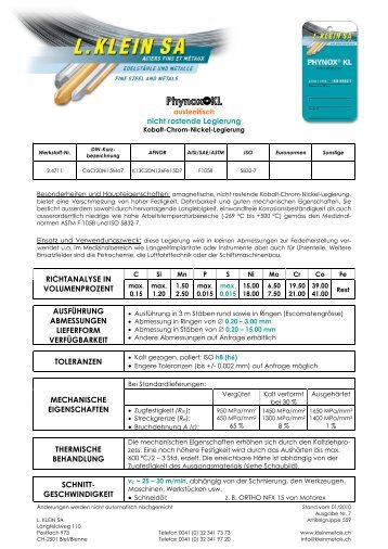 nicht rostende Legierung RICHTANALYSE IN VOLUMENPROZENT ...