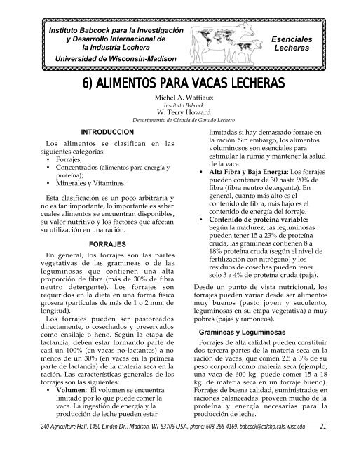 6) ALIMENTOS PARA VACAS LECHERAS - Babcock Institute
