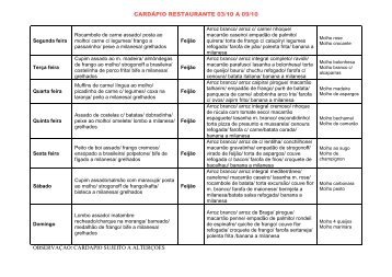 cardápio sujeito a alterções - Tozetto