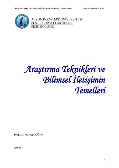 Araştırma Teknikleri ve Bilimsel İletişimin Temelleri