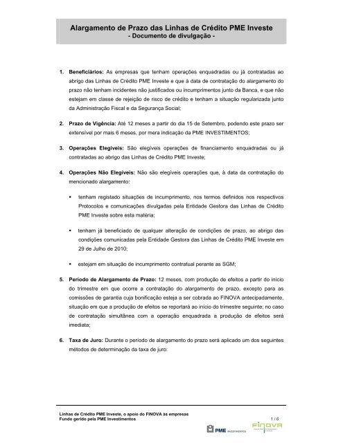 Alargamento de Prazo das Linhas de Crédito PME Investe - QREN