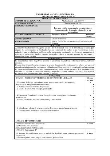 Ã¡lgebra lineal: primer semestre de 2011 - Universidad Nacional de ...