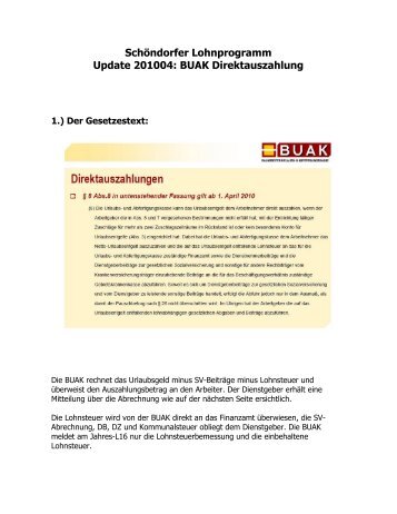 Schöndorfer Lohnprogramm Update 201004: BUAK Direktauszahlung