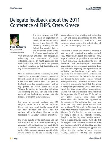 Delegate feedback about the 2011 Conference of EHPS, Crete ...