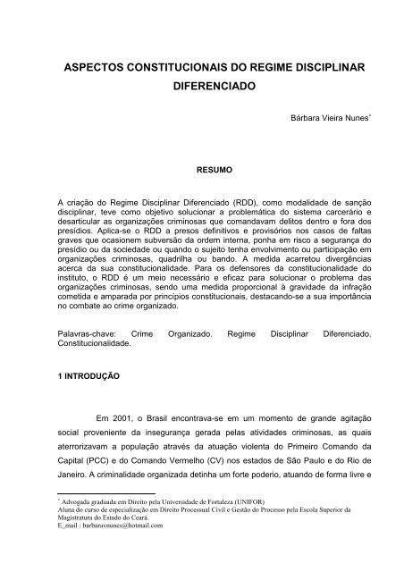 Aspectos Constitucionais do Regime Disciplinar Diferenciado