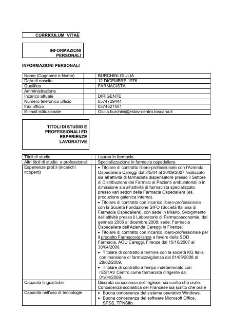 Curriculum vitae Burchini - Estav Centro