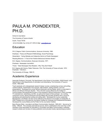 PAULA M. POINDEXTER, PH.D. - School of Journalism - The ...