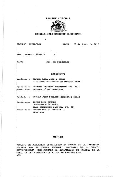 Rol 39-2012 - Tribunal Calificador de Elecciones