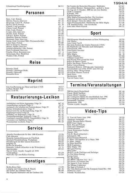 Motor Klassik Inhaltsverzeichnisse ab 1984