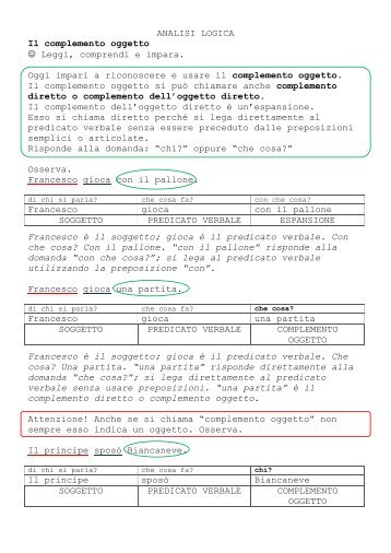 ANALISI LOGICA Il complemento oggetto Leggi ... - La Teca Didattica