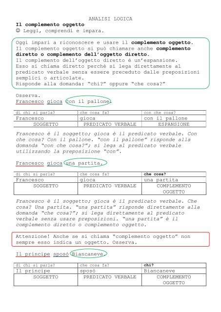 ANALISI LOGICA Il complemento oggetto Leggi ... - La Teca Didattica