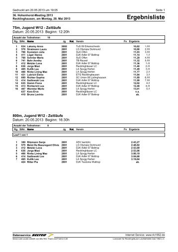 Ergebnisliste - Recklinghäuser Leichtathletik Club 1952 e.V.