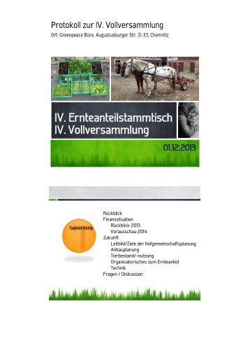 IV. Ernteanteilstammtisch IV. Vollversammlung - Hof zur bunten Kuh