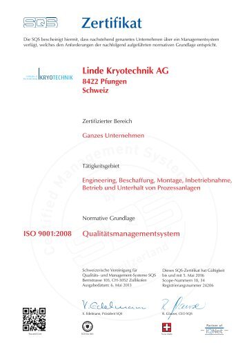 Zertifikat - Linde Kryotechnik AG