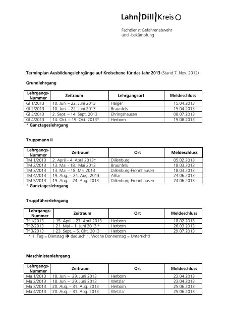 Lehrgangsplan 2013 Lahn-Dill-Kreis - Freiwillige Feuerwehr Haiger