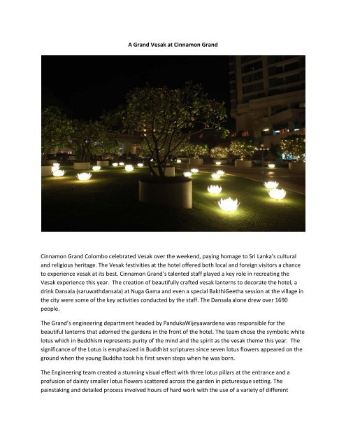 A Grand Vesak at Cinnamon Grand - Cinnamon Hotels & Resorts