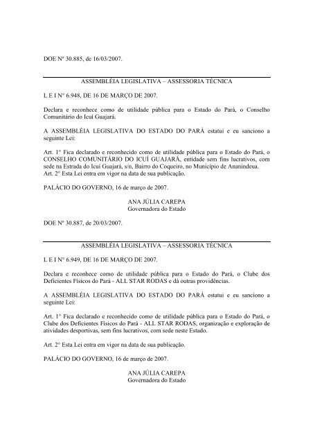 Leiord2007 - AssemblÃ©ia Legislativa do Estado do ParÃ¡ - Governo ...